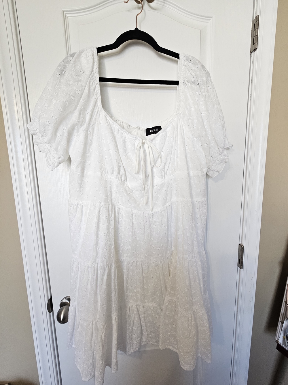 Cider White Eyelet Puff-Sleeve Tiered Mini Dress